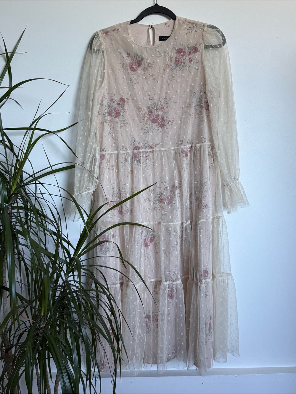 Romantic Floral Dress Layered semi-sheer overlay